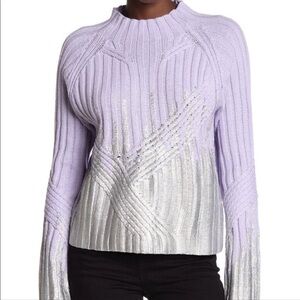 Wildfox Lavender NWT Summit Ritzy Silver Metallic “Painted” Thick Knit Sweater S